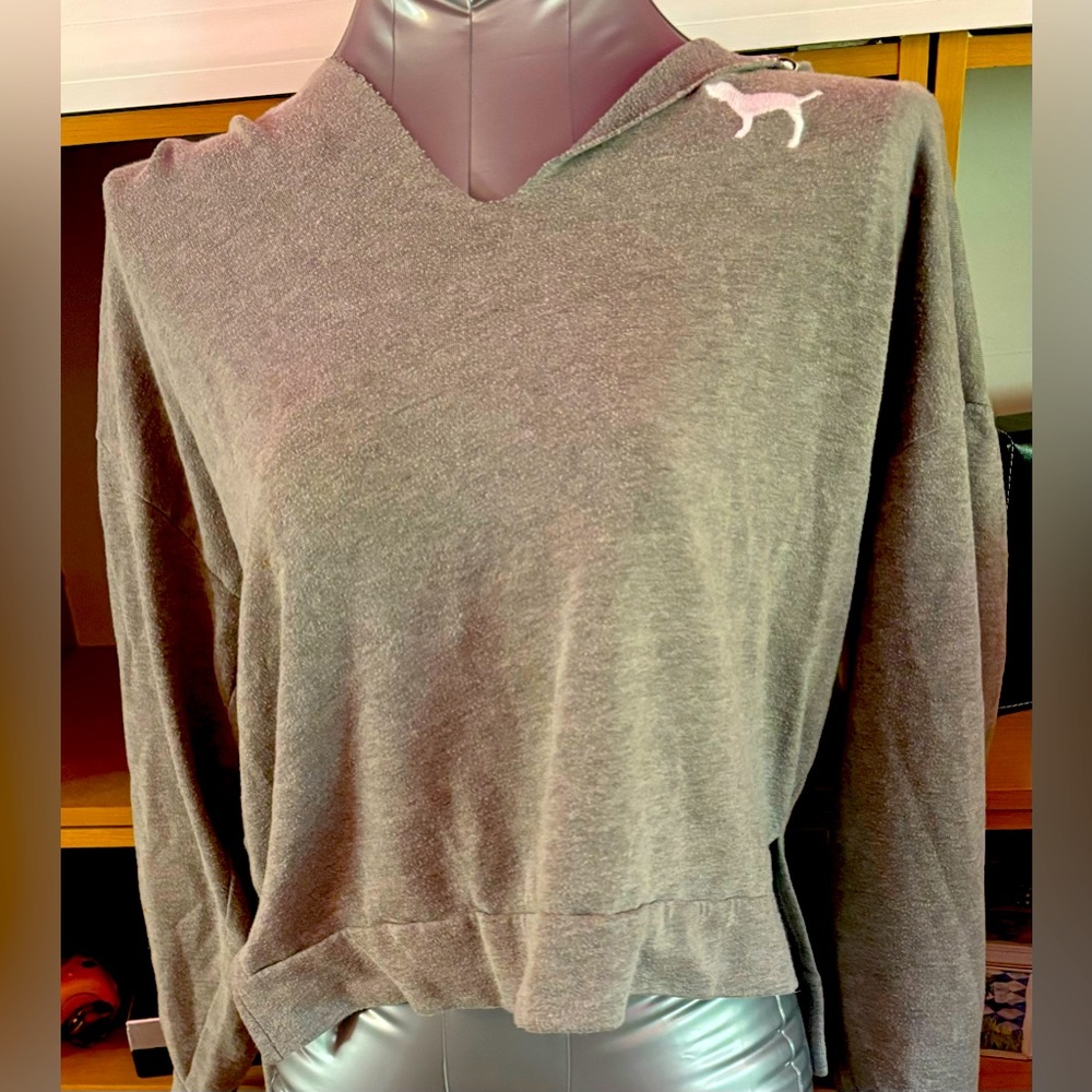Pink By Victoria Secret Grey Hooded Pullover Size Small